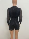 Women's Sexy Fashion Long Sleeve Split Sequin Jumpsuit