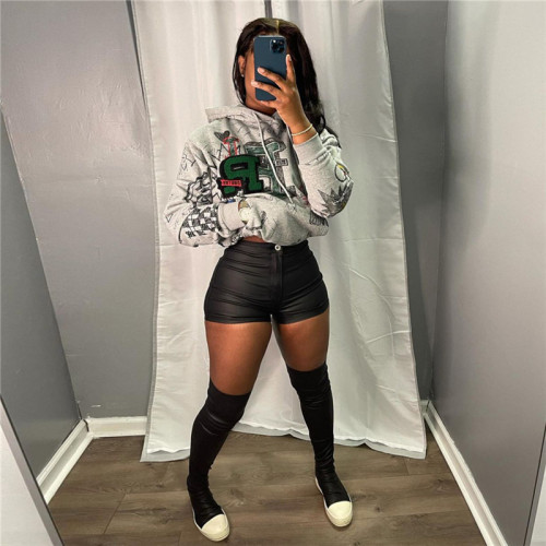 Yaz Kadın Modası pu Faux Deri Katı Yüksek Bel Bodycon Günlük Şort