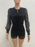 Women's Sexy Fashion Long Sleeve Split Sequin Jumpsuit