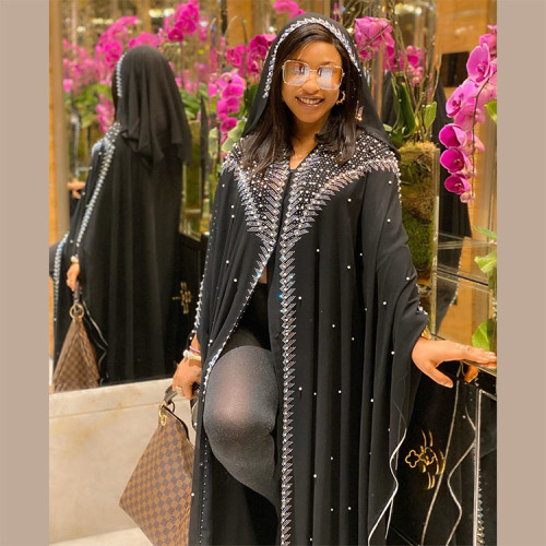 African Plus Size Dress Pearl Chiffon Beaded Abaya Robe Dress