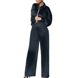 Fall Winter Fashion Women's Slim Waist Slim Long Sleeve Shirt and pants Two Piece Set