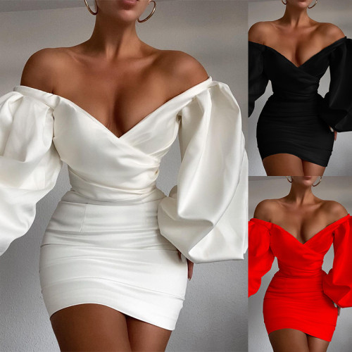 Women's Autumn and Winter Slim Fit Sexy Off-the-shoulder Bodycon Dress