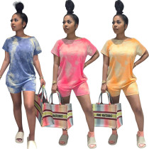 Summer Fashion Casual Tracksuit Tie Dye Short Sleeve Shorts Two Piece Set