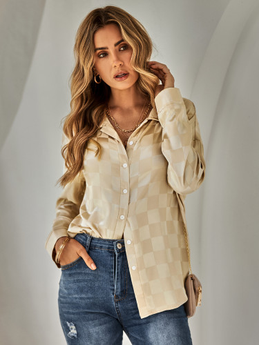 Camicia da donna in jacquard a quadri casual con cardigan moda autunno inverno