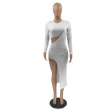 Damen Langarm Solide Eng anliegendes Sexy Kleid mit offener Taille Zweiteiliges Set