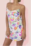 Sexy Strap Low Back Sequin Floral Chain Women's Sexy Short Dress