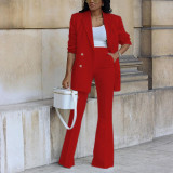 Women's Fall Solid Casual Suit Wide Leg Pants Suit Two Piece