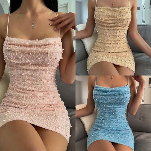 sexy gorgeous pearl Strap short Party dress