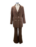 Women's Fall Solid Casual Suit Wide Leg Pants Suit Two Piece