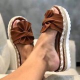 Bow Tie Beach Sandals Platform Wedge Hemp Rope Plus Size Women's Shoes