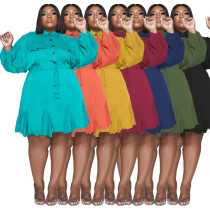 Plus Size Damen Turndown-Kragen Knopf Langarm Kleid