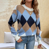 Women Fall/Winter Round Neck Contrast  Sweater