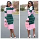 Women Fall Casual Striped Chiffon Patchwork Long Sleeve Top + Pants Two Piece Set