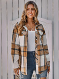 Women Casual Fall/Winter Plaid Long Sleeve Belted Jacket