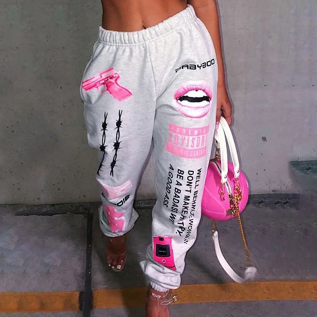 Wholesale Plus Size Women Printed Elastic Waist Track Pants Global Lover