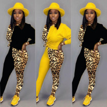 Dames casual luipaardprint contrasterende top met lange mouwen + broek tweedelige set