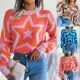 Women Autumn and Winter Contrast Color Star Long Sleeve Sweater