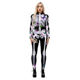 Skeleton 3D Digital Printing Halloween Cosplay Costume Women'S Tight Fitting Long Sleeve Jumpsuit