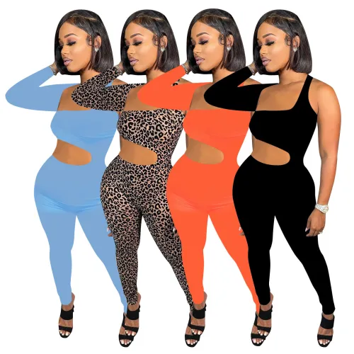 Women'S Sexy Single Long Sleeve Cutout Tight Fitting Jumpsuit
