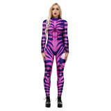 Skeleton 3D Digital Printing Halloween Cosplay Costume Women'S Tight Fitting Long Sleeve Jumpsuit