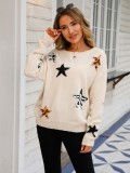 Women Round Neck Stars Long Sleeve Women'S Knitting Shirt Pullover Sweater