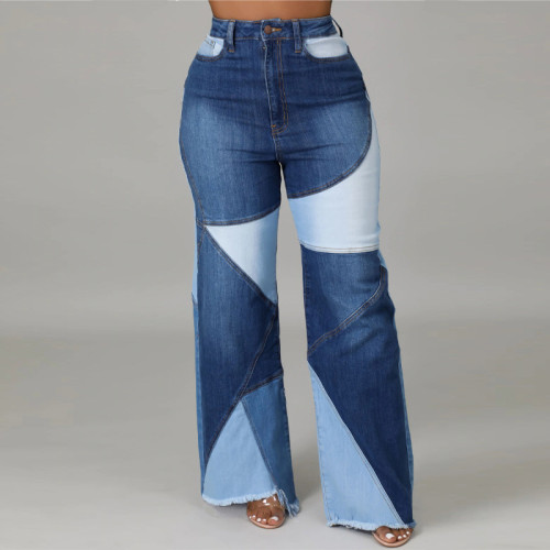 Kadın Colorblock Kot Pantolon Yüksek Bel Kot