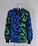 Fall/Winter Sweater Leopard Print Patchwork Mixed Knitting Pullover Sweater
