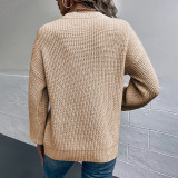 Women'S Solid Color Knitting Shirt Autumn Winter Round Neck Pullover Lantern Sleeve Sweater