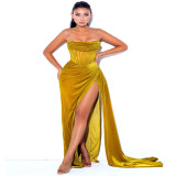 Summer Solid Women'S Low Back Strapless Slim Waist Sexy Slit Evening Maxi Dress