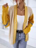 Contrast Color Striped Knitting Shirt Autumn And Winter Single Breasted Sweater Women'S Cardigan Coat