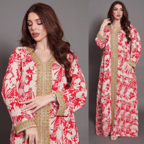 Ramadan Muslim Jalabiya Light Luxury Diamond Lace Abaya Robe Kleid