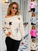 女性の丸首の星の長い袖の女性の編むワイシャツのプルオーバーのセーター