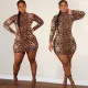 Plus Size Women's Early Fall Leopard Bodycon Dress