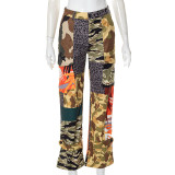 Fashion Women's Autumn Print High Waist Slim Casual Loose Camo Trousers