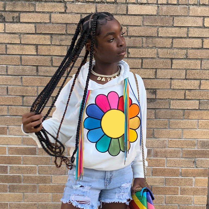 Women's Fashion Street Print Multi-Color Hoodie String Long Sleeve Top  Hoodies