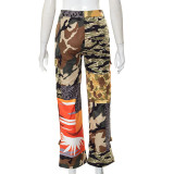 Fashion Women's Autumn Print High Waist Slim Casual Loose Camo Trousers