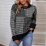 women's autumn and winter knitting shirt contrast color houndstooth pullover sweater