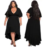 Women's Sexy Solid Lace-Up Ruffle Elegant Dress