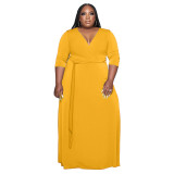 Women's Belted Solid Color Fashion Loose Plus Size Dress