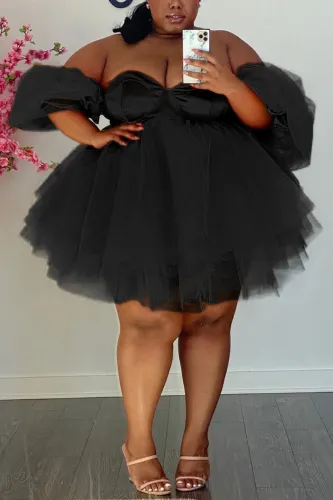 Spring Summer Loose Swing Mesh Short Dress Plus Size Women's Dress