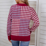 women's autumn and winter knitting shirt contrast color houndstooth pullover sweater