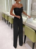 Spring Summer Feather Strapless Sexy Fashion Jumpsuit