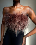 Spring/Summer Fashion Fluffy Multicolor Furry Strapless Top