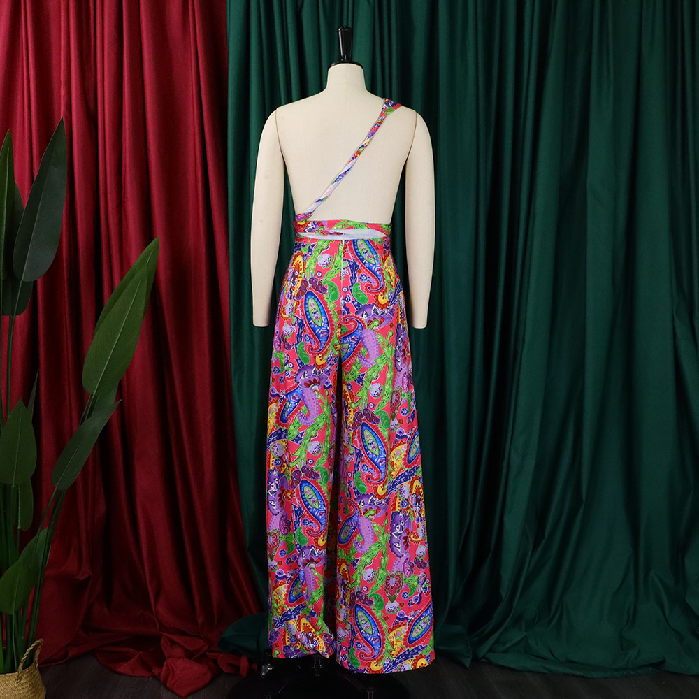 Wholesale Plus Size Women African Print Halter Neck Beach Jumpsuit