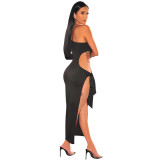 Fall Women Sexy Oblique One Shoulder Cutout Long Sleeve Lace-Up Dress