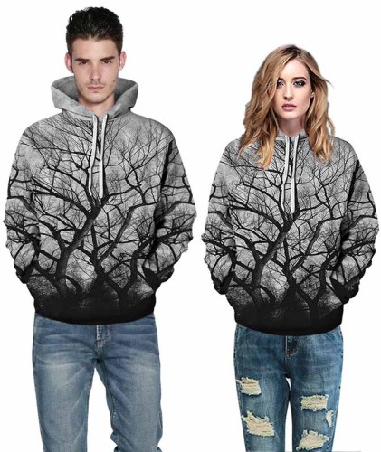 Women Print with Hood Halloween Long Sleeve Jacket  Couples Outdoor Wear
