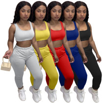 Einfarbige Weste + Hose für Damen, zweiteiliger Sportanzug