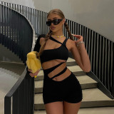 Summer Women Sexy Cut Out One Shoulder Solid Color Jumpsuit