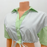 Summer Women Striped Short Sleeve Shirt