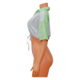 Summer Women Striped Short Sleeve Shirt